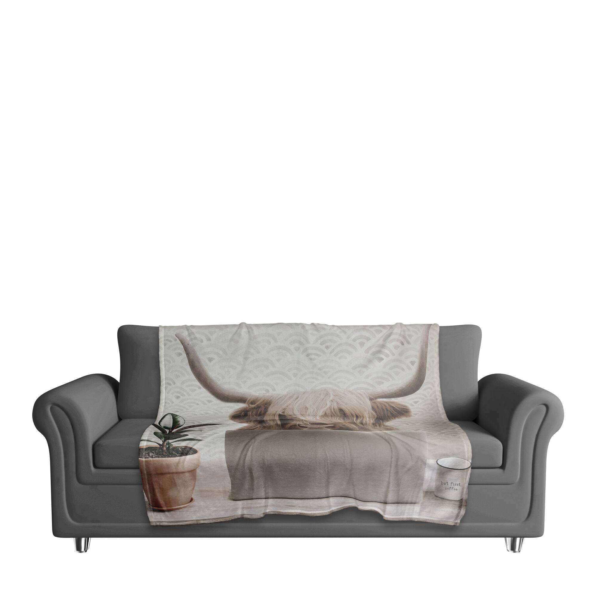 50" x 60" Cow at Desk Laptop Coral Fleece Blanket